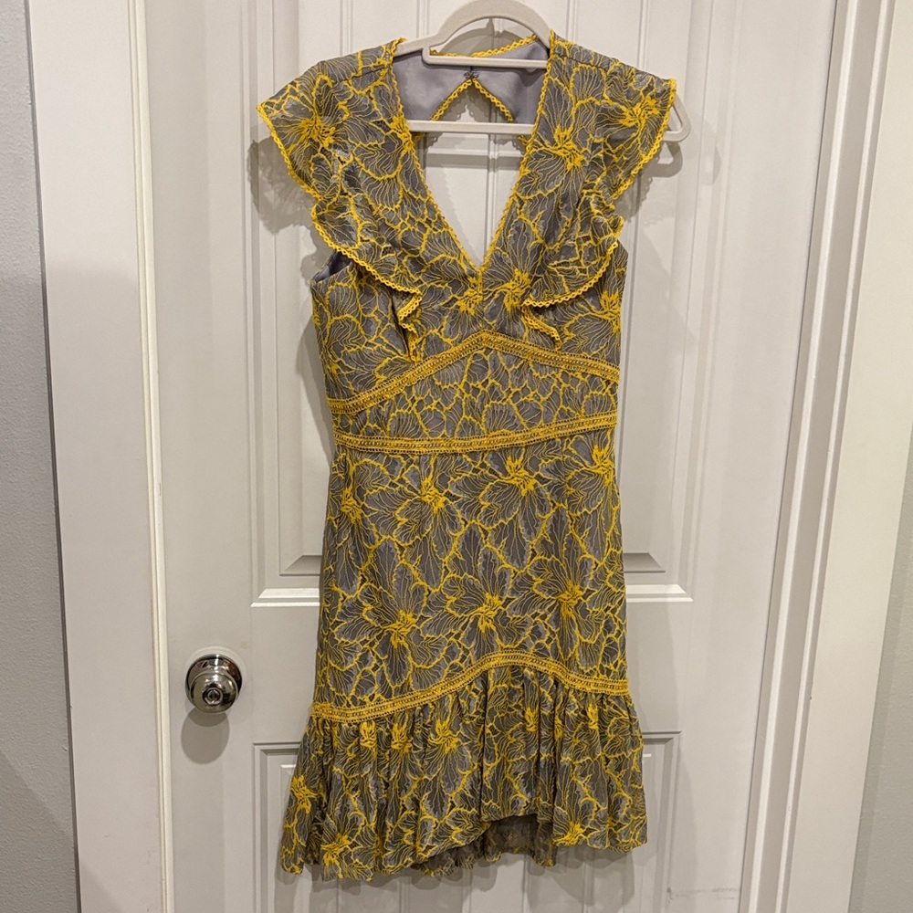 Adelyn Rae Yellow and Gray Lace Mini Dress